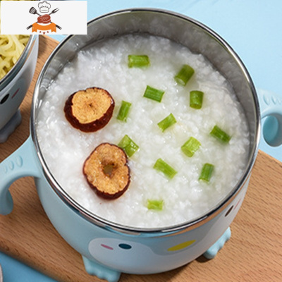 敬平儿童304不锈钢碗小孩家用带盖双手柄小学生幼儿园防烫吃饭餐具