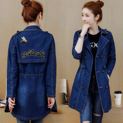 SUNTEK秋冬季新款中长款韩版修身牛仔风衣外套加厚潮百搭显瘦牛仔外套女风衣女