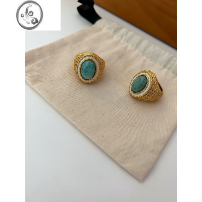 JiMi小众设计Aurel*eBider*ann绿松石戒指Vintage中古欧美金指环