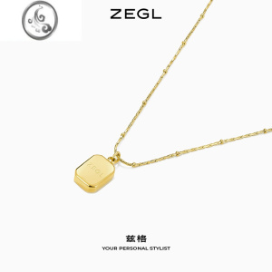 JiMiZEGL金色吊牌项链女轻奢小众复古ins简约气质百搭锁骨毛衣链配饰 金方牌项链