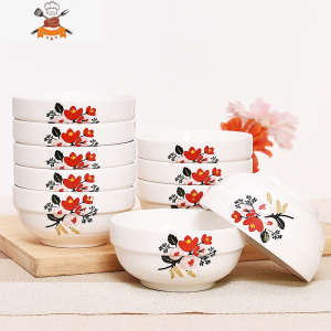 敬平10个装中式陶瓷碗家用4.5英寸米饭碗餐具套装可微波 10个装 爱