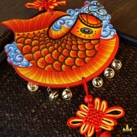 福人福地伴手礼原创中式室内挂饰中国结红色-烫金鱼跃龙门木质挂件新款礼品