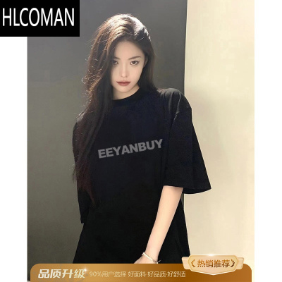 HLCOMAN美式正肩黑色t恤潮牌欧美高街小领口短袖男款夏季青少年半袖