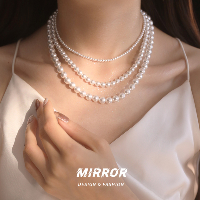 925纯银冷白光施家珍珠项链女锁骨链颈链礼物时尚简约法式复古潮送女朋友老婆情人节七夕生日礼物