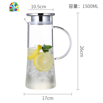 新款凉水壶玻璃耐热高温防爆家用大容量凉白开水杯茶壶套装冷水壶 FENGHOU 三角壶1500ml-大号锤纹杯套装