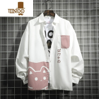 YANXU日系卡通长袖衬衫男学生帅气oversize宽松情侣青少年衬衣