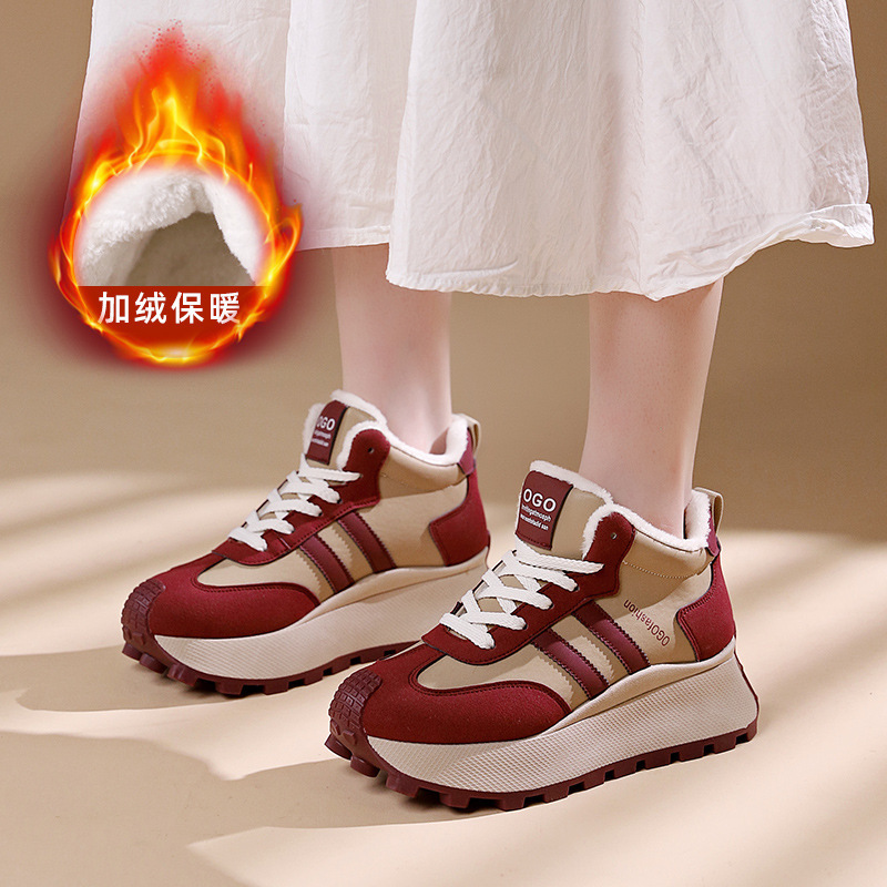 秋季小白鞋新款韩版ins女学生厚底增高皮面加绒休闲鞋