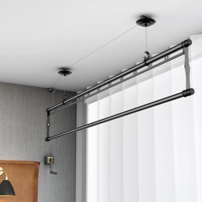  古达手摇升降晾衣架单杆式小阳台晒被杆室内晾衣架小户型双杆