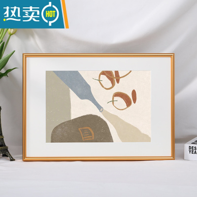 敬平简约细窄边铝合金画框装裱相框挂墙a4开8kA3卡纸海报拼图框架定制 006圆面金色 A2[内框42X59.4cm]挂