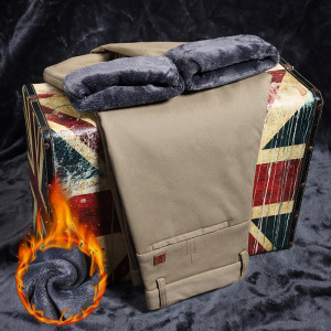 男士冬季裤子加绒修身新款百搭商务直筒休闲裤秋冬季弹力长裤