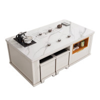 戴劲 岩板茶几客厅茶台烧水壶一体桌家用泡茶台办公室茶桌 1.4米白色配茶炉