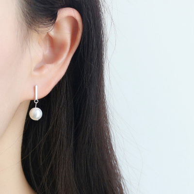 S925纯银竖条珍珠耳钉一字贝珠耳饰日韩气质耳环简约通勤风ins女送女朋友老婆情人节七夕生日礼物