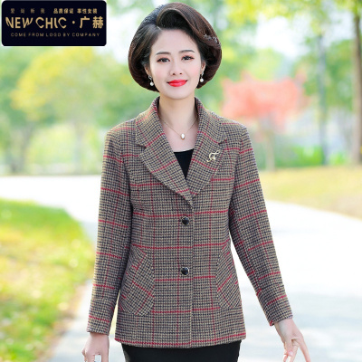 广赫中年妈妈秋装上衣外套小西装长袖格子气质中老年女装40岁50中长款夹克