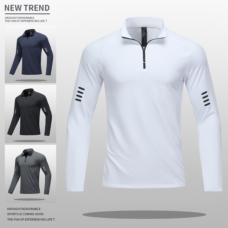 男装春秋季新款长袖T恤男士半拉链纯色户外运动打底衫男上衣