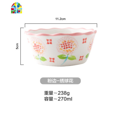 可爱陶瓷水果沙拉碗吃饭碗甜品碗樱桃碗宝宝辅食餐具 FENGHOU 蓝边