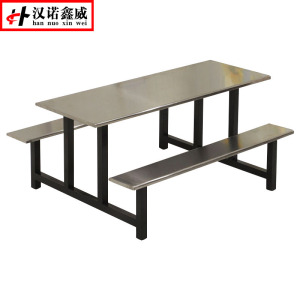 汉诺鑫威不锈钢餐桌连体餐桌椅组合学校食堂员工小吃店快餐桌椅4人6人8人6人位铁架不锈钢餐桌