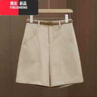 YIBUSHENG卡其色西装五分裤短裤女2024新款季高腰a字工装显瘦四分休闲裤