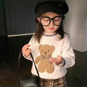 女童毛衣洋气2023秋冬新款加绒加厚上衣儿童时髦卡通针织打底衫潮