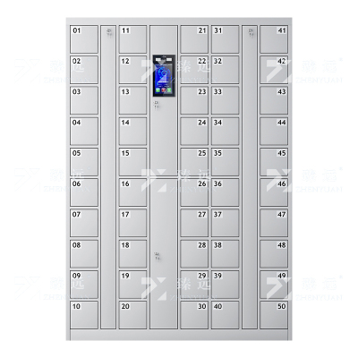 臻远 智能手机柜充电柜手机设备寄存放柜 50门 灰白色 人脸+指纹+充电