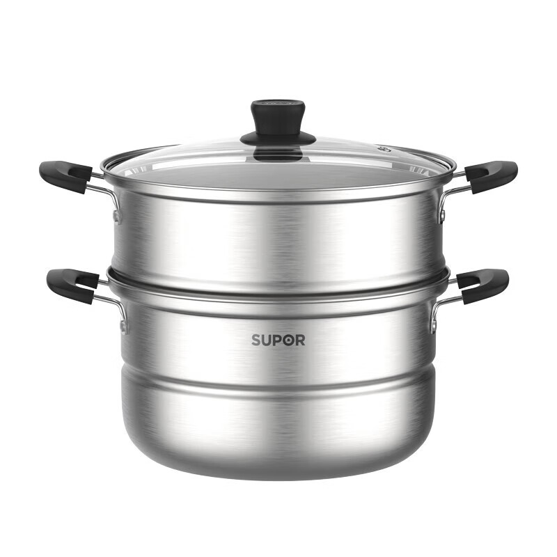 苏泊尔(SUPOR)蒸锅好帮手不锈钢蒸笼双层大容量加高蒸格折叠收纳26cm 适用明火 VZ26BS05