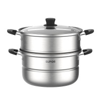 苏泊尔(SUPOR)蒸锅好帮手不锈钢蒸笼双层大容量加高蒸格折叠收纳26cm 适用明火 VZ26BS05