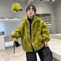 男童夹棉外套新款痞帅毛毛衣儿童羊羔毛加厚中大童秋冬装上衣