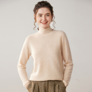 一线成衣山羊绒秋冬新款卷边女半高领宽松套头羊毛针织打底衫毛衣