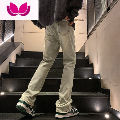 七斓牛仔裤男款夏季黄泥色修身直筒微喇裤子潮牌高街vibe痞帅休闲长裤