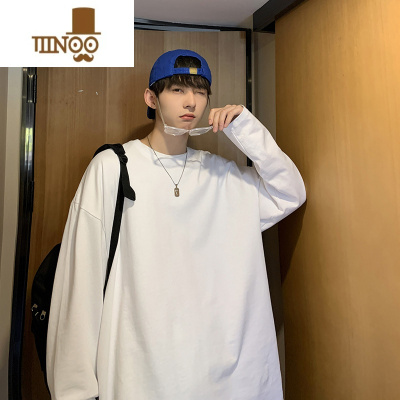 YANXU秋季长袖T恤男四季潮流ins风套头打底衫宽松多巴胺情侣上衣