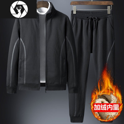 HongZun秋冬季加厚羔绒套装男加绒休闲宽松运动服宽松中青年卫衣两件套其他套装