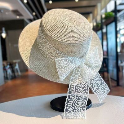2026新款蕾丝蝴蝶结大帽檐草帽海边沙滩防晒帽子女士漂亮遮阳帽