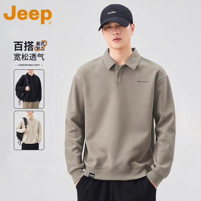 JEEP吉普POLO衫卫衣男士春秋款2025新款潮牌长袖T恤宽松休闲上衣