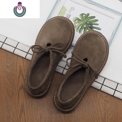 FISHBASKET春季上新森系复古大头鞋擦色系带文艺短靴新款及踝靴街头娃娃鞋女靴子