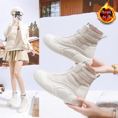 女鞋高帮鞋加绒保暖棉鞋冬季新款厚底板鞋休闲雪地靴女_4