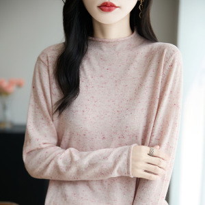 法式软糯花纱长袖针织打底衫女圆领长袖毛衣新款精纺毛衫上衣