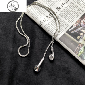 个性耳机吊坠长款项链创意金属链百搭银色钛钢耳机嘻哈项链韩版男 JiMi 银色