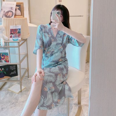 Ideamini日系睡衣女夏季薄款棉睡袍女中长款和服式浴袍睡裙清新家居服夏
