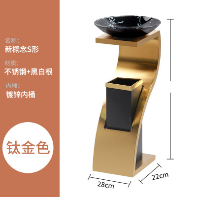 商用酒店大堂垃圾桶带烟灰缸不锈钢大理石商场电梯口 豪华 S形钛金