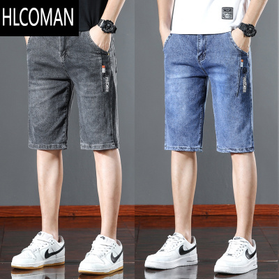 HLCOMAN夏季薄款男士弹力五分牛仔短裤2024新款潮流刺绣宽松休闲中裤子男