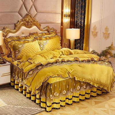 美帮汇韩式加厚保暖公主风被套单件蕾丝边双面加绒被罩双人