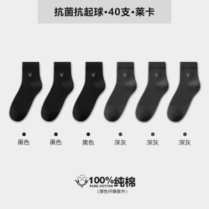 花花公子男士袜子男款纯棉中筒袜吸汗防臭全棉抗菌男袜夏季薄