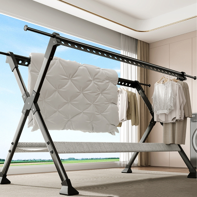  古达晾衣架落地家用阳台折叠凉衣杆室内挂衣服伸缩晒衣架晒被子