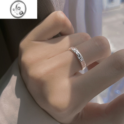 JiMis925银银设计感潮人戒指锡纸纹理开口戒子食指轻奢简约素戒冷淡风