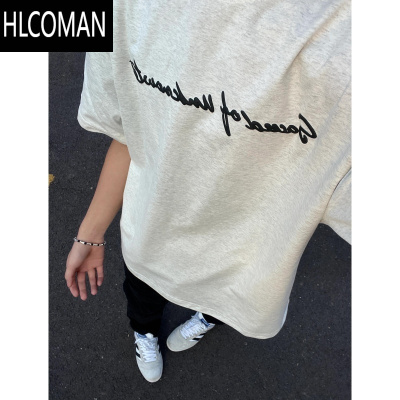 HLCOMAN300g美式潮牌字母印花短袖男夏季新款宽松半袖上衣男生