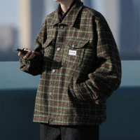 男装新款复古显瘦百搭宽松休闲百搭格子长袖夹克潮流痞帅翻领外套