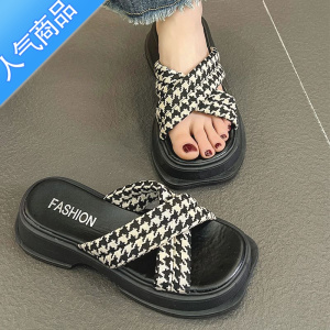 SUNTEK厚底拖鞋外穿女夏季2023年新款松糕凉鞋网红超火踩屎感半拖鞋