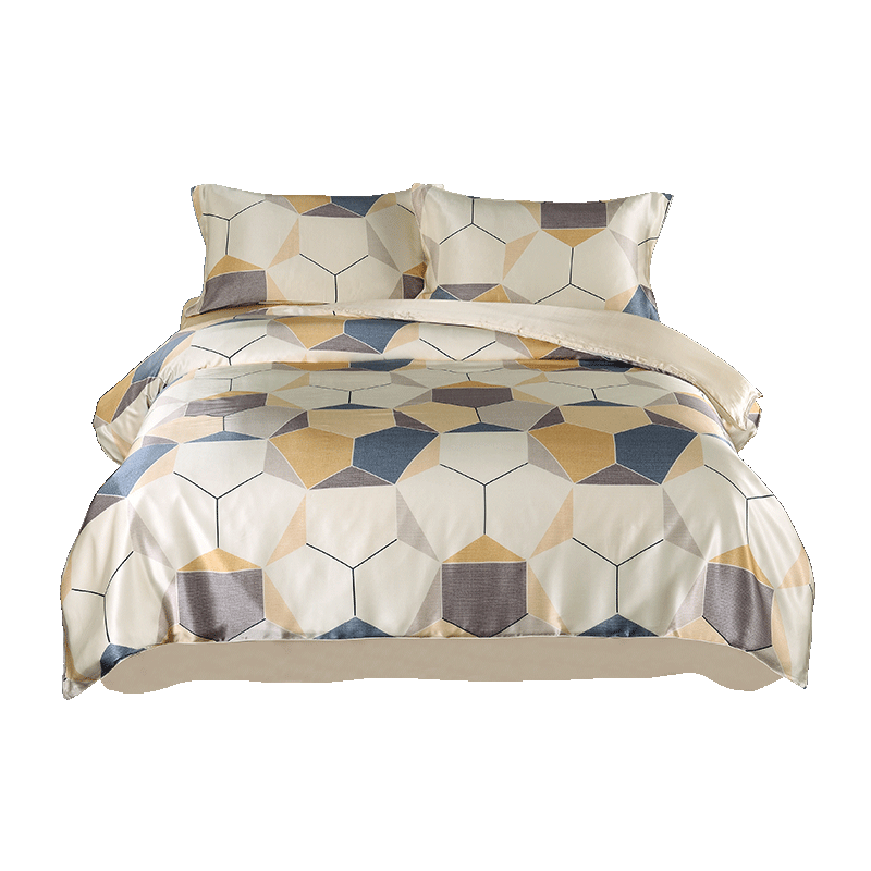 美帮汇真丝四件套宽幅被套桑蚕丝绸喷绘套件床单款AB版床上用品