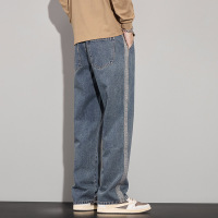 jeans牛仔裤男生 秋冬新款侧骨拼接松紧腰休闲百搭直筒阔腿裤男士