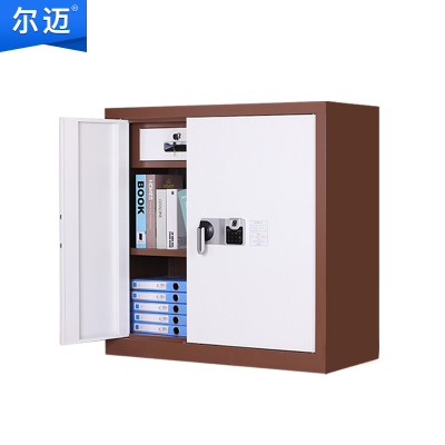 尔迈 电子保密柜钢制智能指纹密码锁办公资料档案柜保密文件柜双保险防盗加厚铁皮柜 咖白套色 单节内二斗