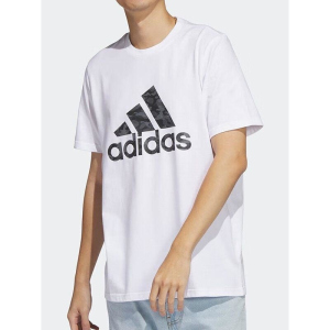 阿迪达斯男子户外运动印花logo圆领短袖T恤 JZ9179 D